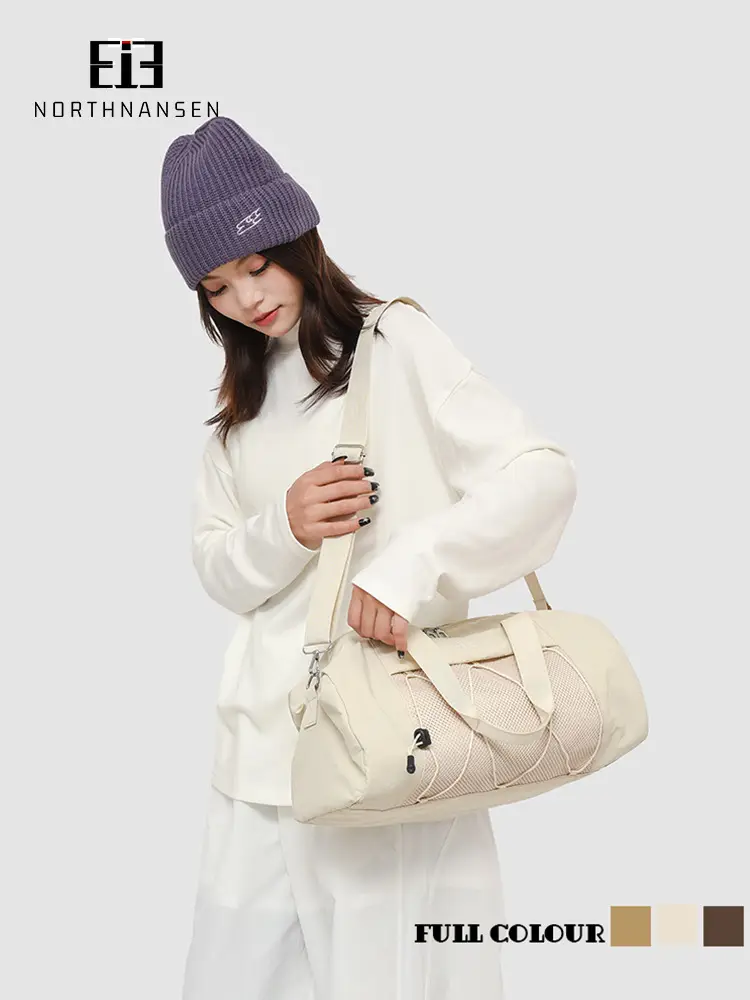 Brown Oxford Cloth Travel Bag with Crossbody Strap - Image 6