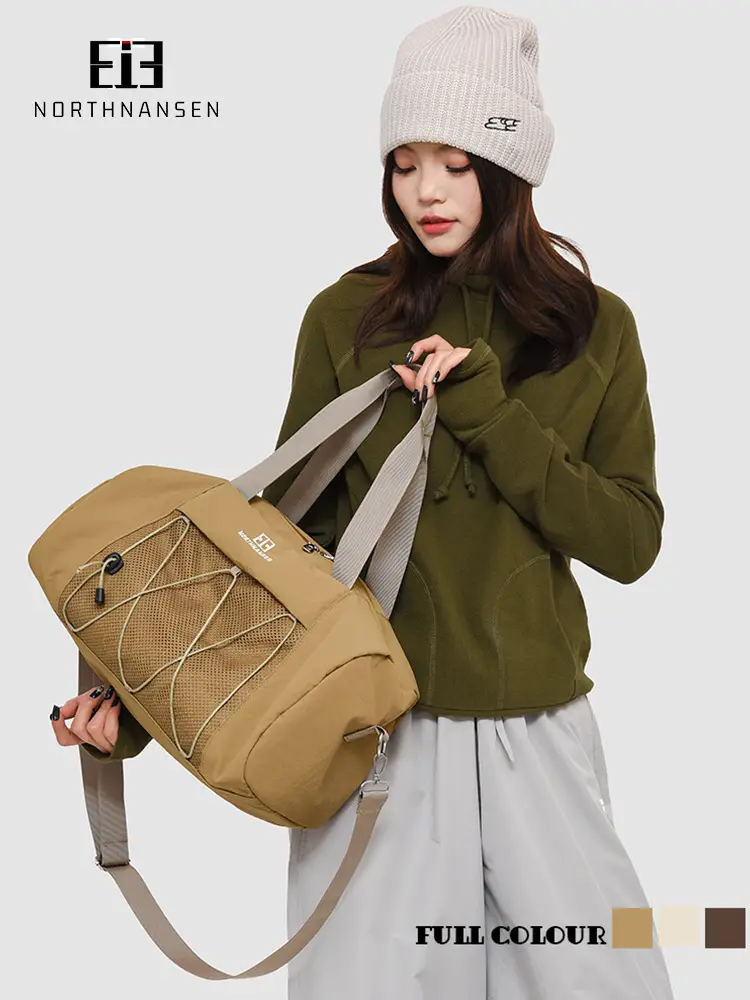 Brown Oxford Cloth Travel Bag with Crossbody Strap - Image 7