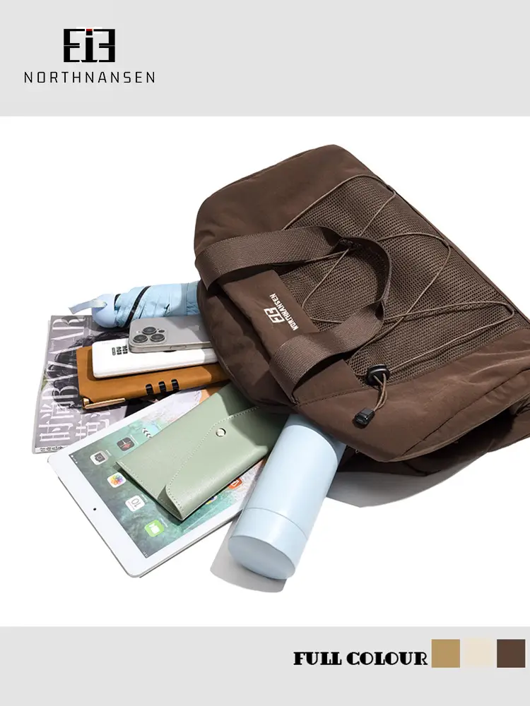 Brown Oxford Cloth Travel Bag with Crossbody Strap - Image 8