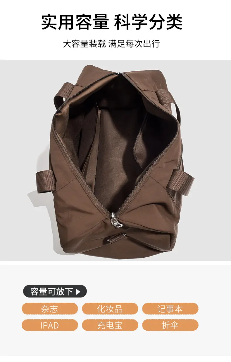 Brown Oxford Cloth Travel Bag with Crossbody Strap — feature 10