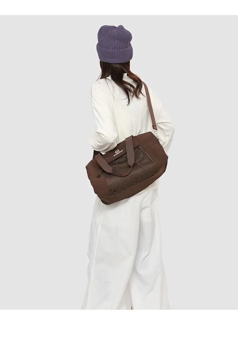 Brown Oxford Cloth Travel Bag with Crossbody Strap — feature 16