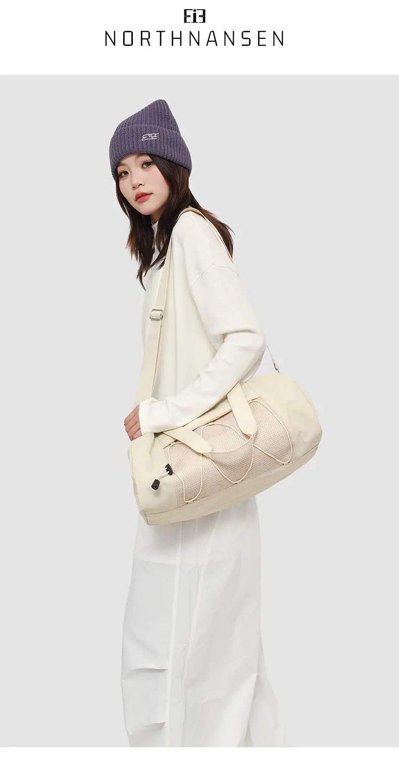 Brown Oxford Cloth Travel Bag with Crossbody Strap — feature 17