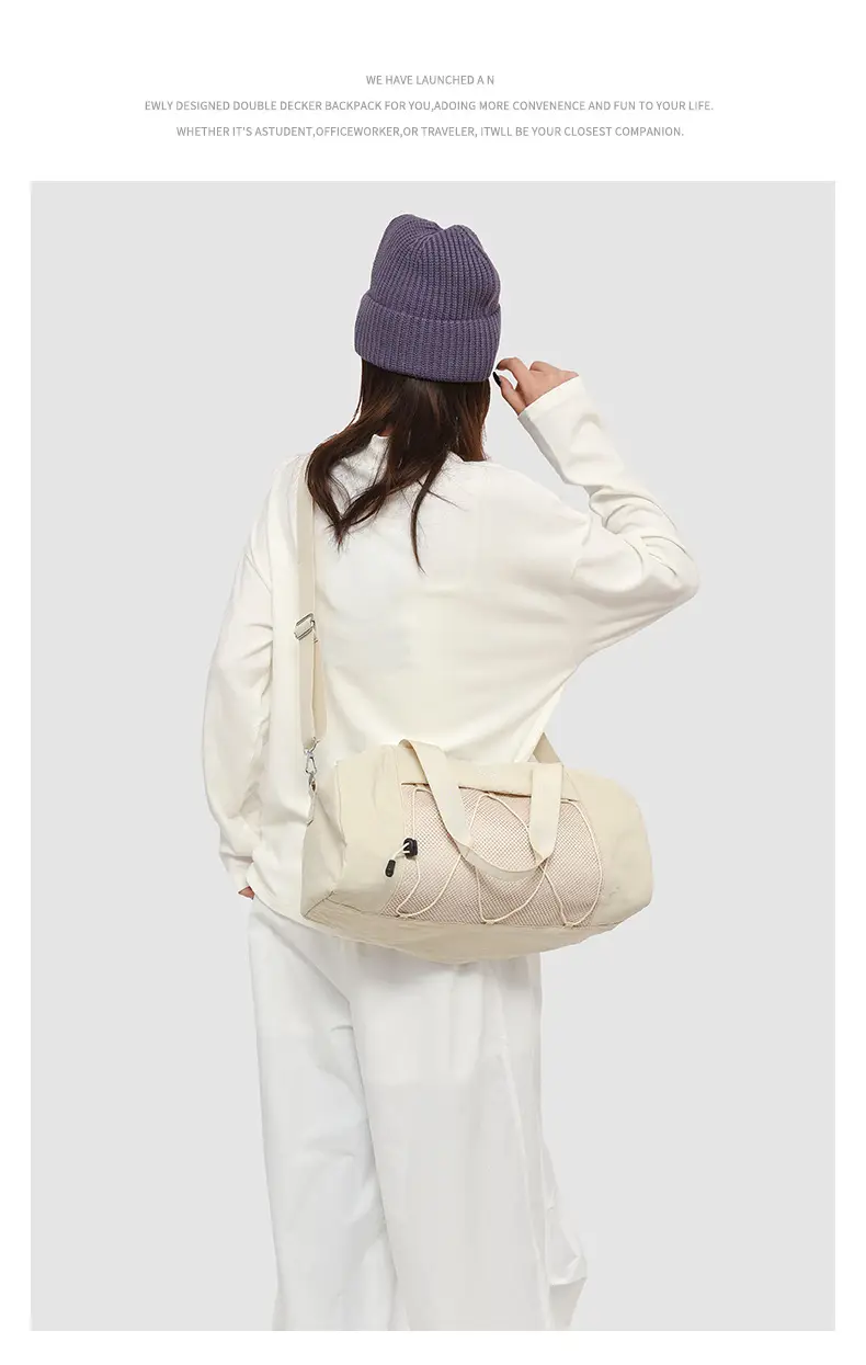 Brown Oxford Cloth Travel Bag with Crossbody Strap — feature 18