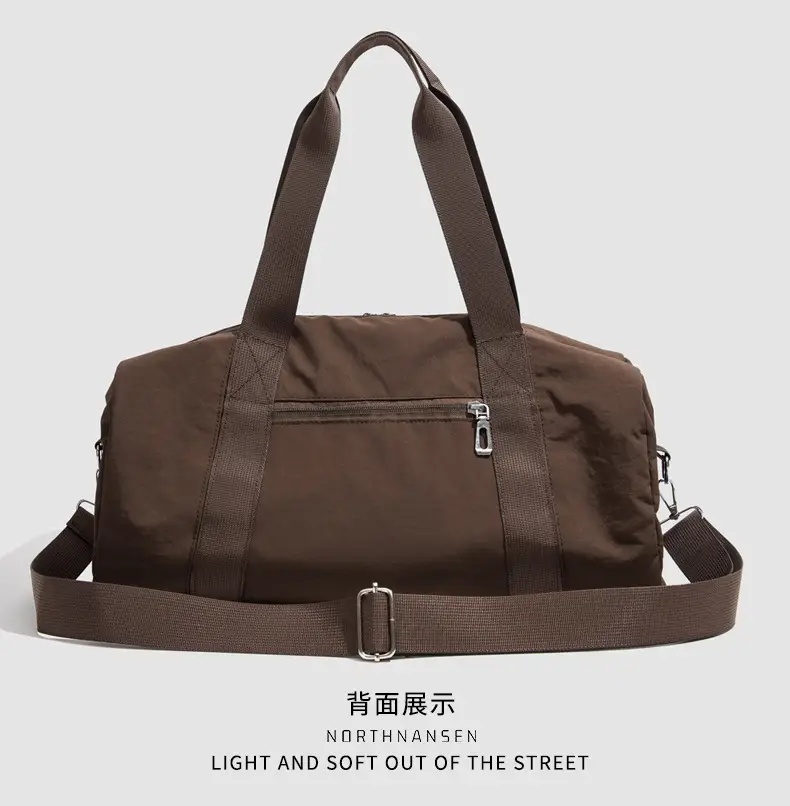 Brown Oxford Cloth Travel Bag with Crossbody Strap — feature 23