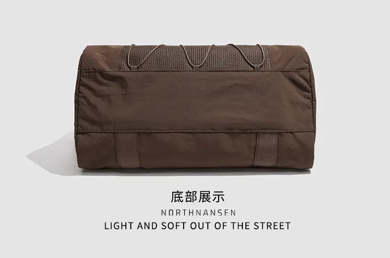 Brown Oxford Cloth Travel Bag with Crossbody Strap — feature 24