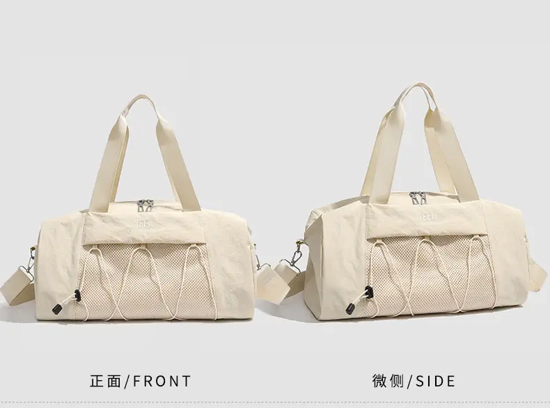 Brown Oxford Cloth Travel Bag with Crossbody Strap — feature 26
