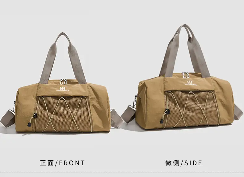 Brown Oxford Cloth Travel Bag with Crossbody Strap — feature 27