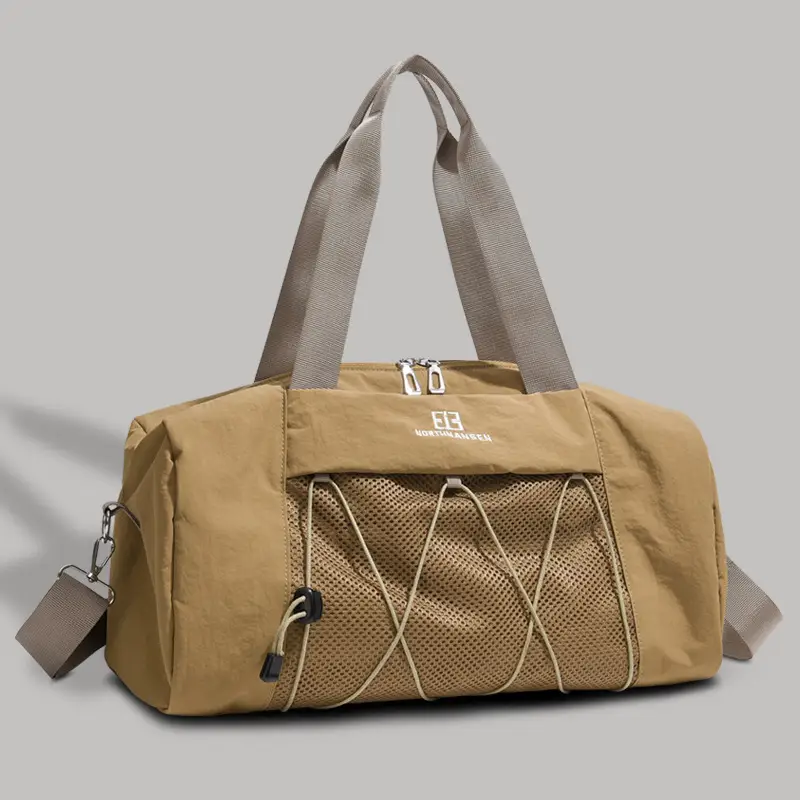 Brown Oxford Cloth Travel Bag with Crossbody Strap - Image 2