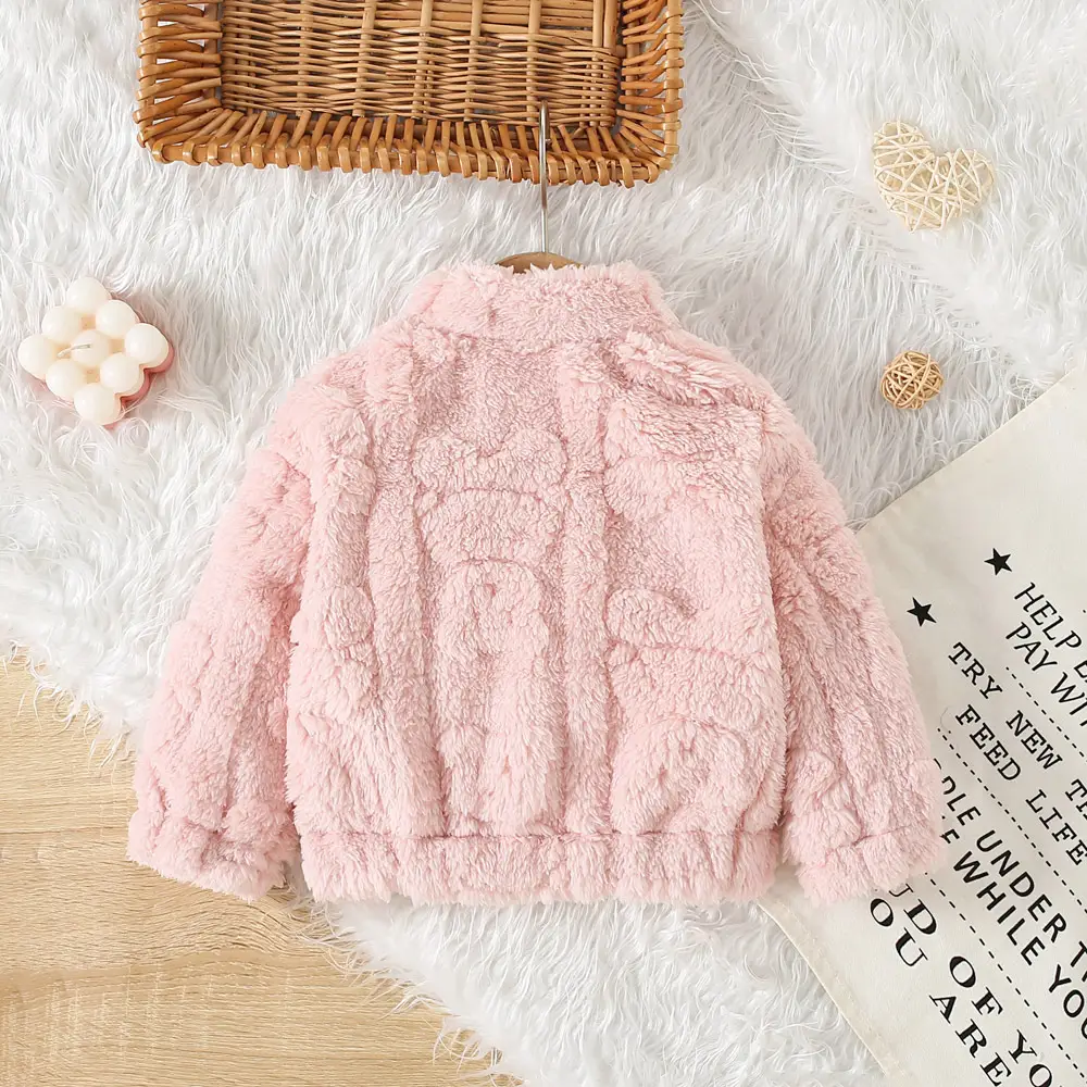 Autumn and Winter New Girls' Cute Cartoon Printed Zipper Fluffy Coat Women's Casual fleece-lined Warm Fleece Coat