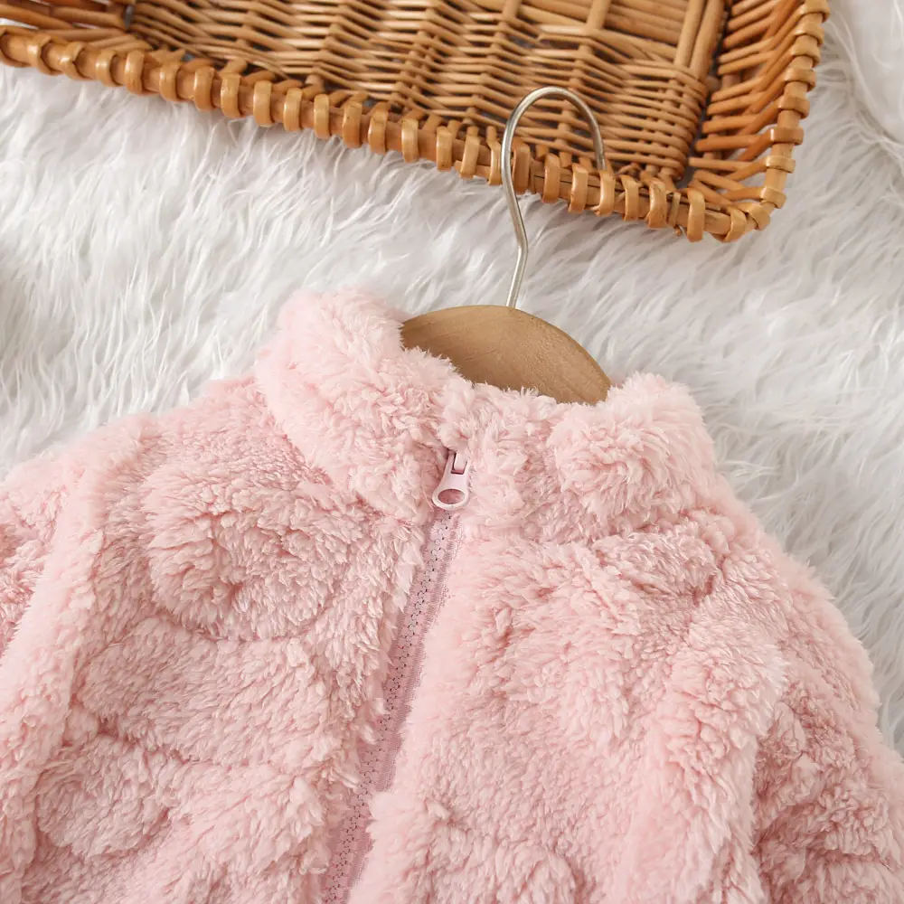 Autumn and Winter New Girls' Cute Cartoon Printed Zipper Fluffy Coat Women's Casual fleece-lined Warm Fleece Coat