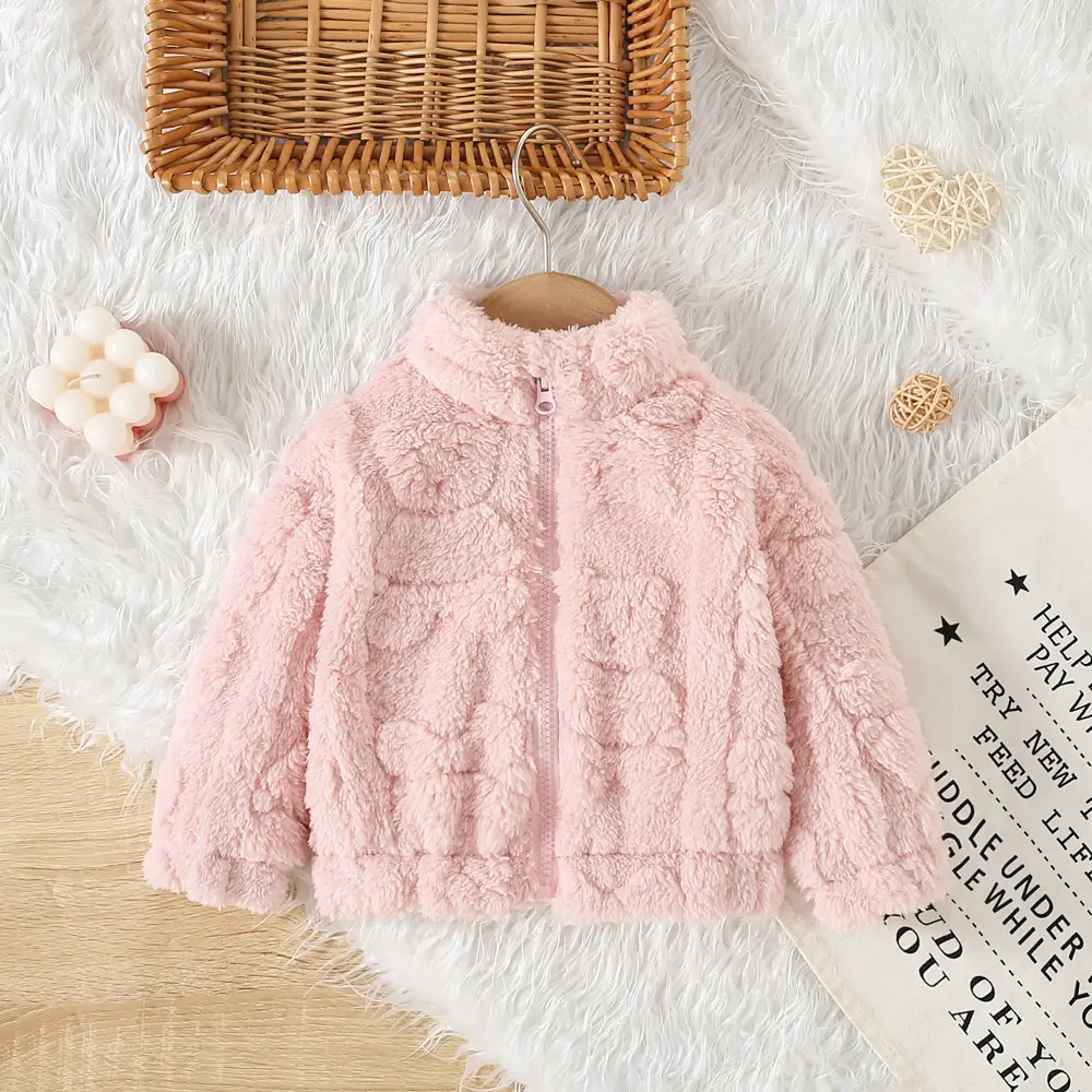 Autumn and Winter New Girls' Cute Cartoon Printed Zipper Fluffy Coat Women's Casual fleece-lined Warm Fleece Coat — feature 3