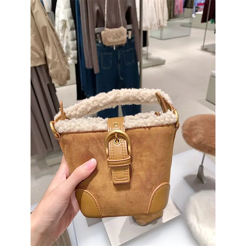 Winter Crossbody Bag for Women Retro Brown Plush Faux Fur — feature 5