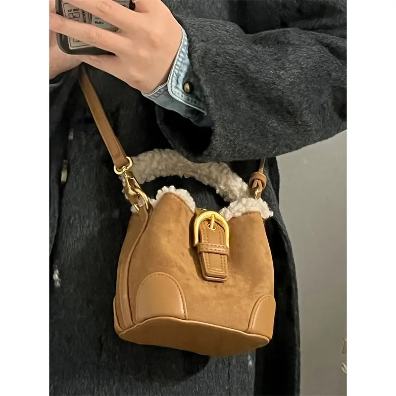 Winter Crossbody Bag for Women Retro Brown Plush Faux Fur — feature 7