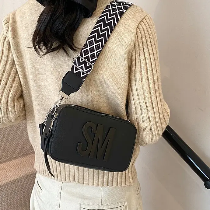 Women's Black Crossbody Bag with SM Logo - Image 6