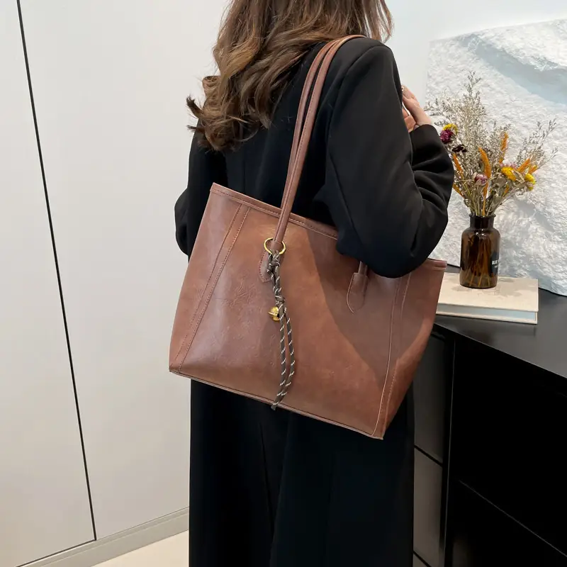 Brown Textured Korean Style Tote Bag 2025 - Image 5