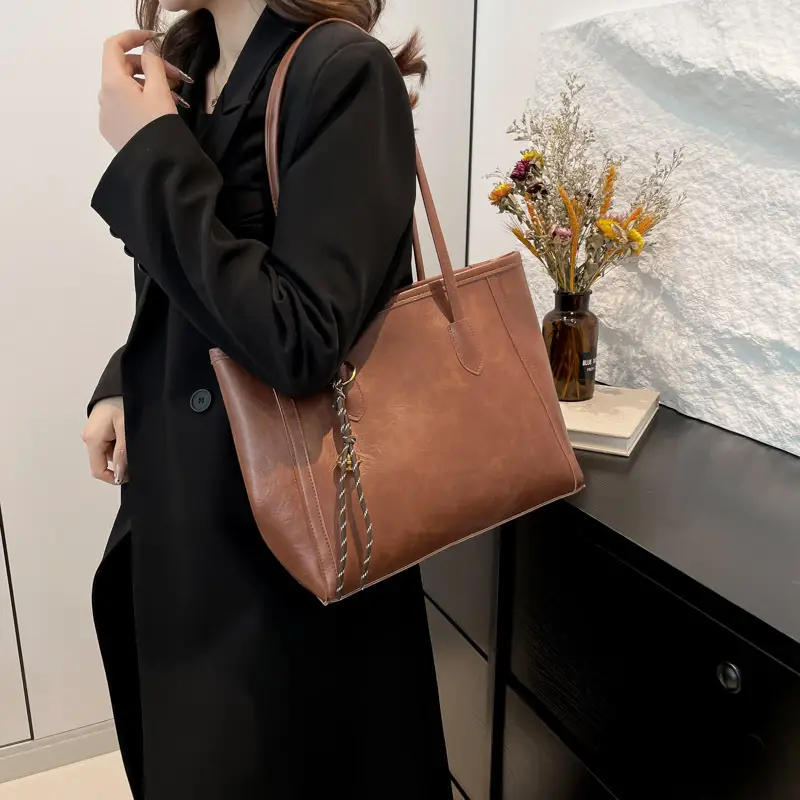 Brown Textured Korean Style Tote Bag 2025 - Image 6