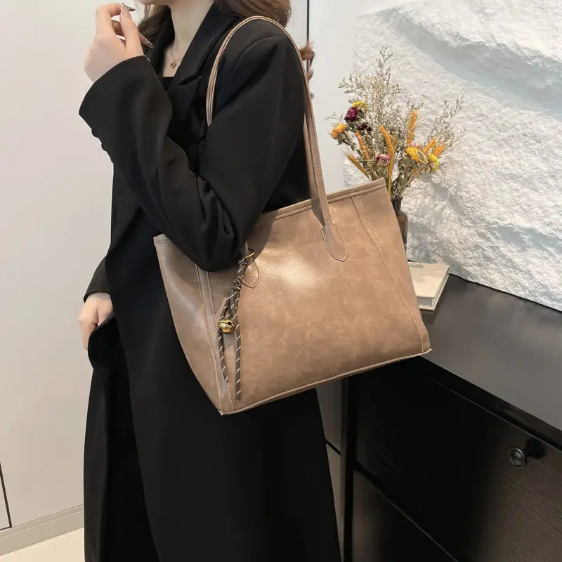 Brown Textured Korean Style Tote Bag 2025 - Image 7