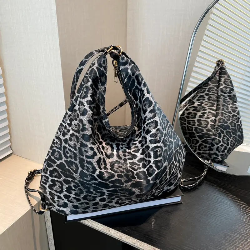 Leopard Print Soft Leather Bucket Bag for Women - Image 4