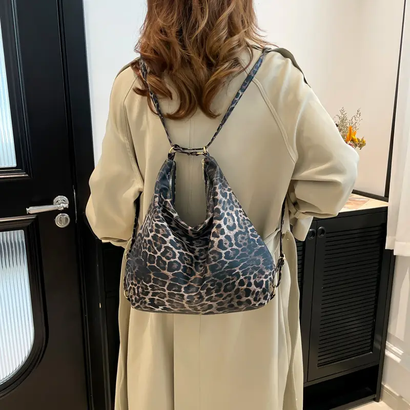 Leopard Print Soft Leather Bucket Bag for Women - Image 5