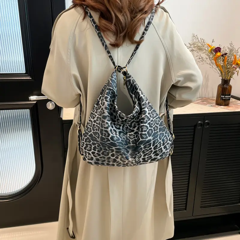 Leopard Print Soft Leather Bucket Bag for Women - Image 6