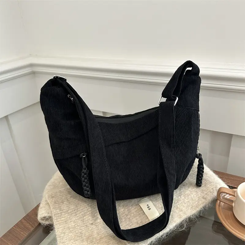 Japanese Corduroy Crossbody Bag Large Capacity Beige - Image 5