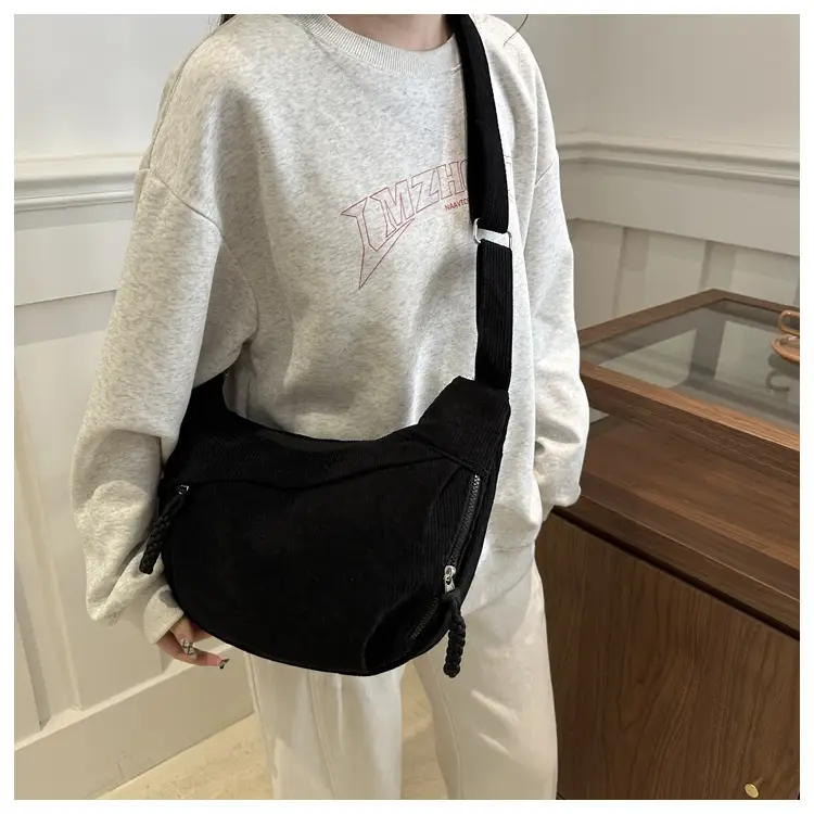 Japanese Corduroy Crossbody Bag Large Capacity Beige — feature 15