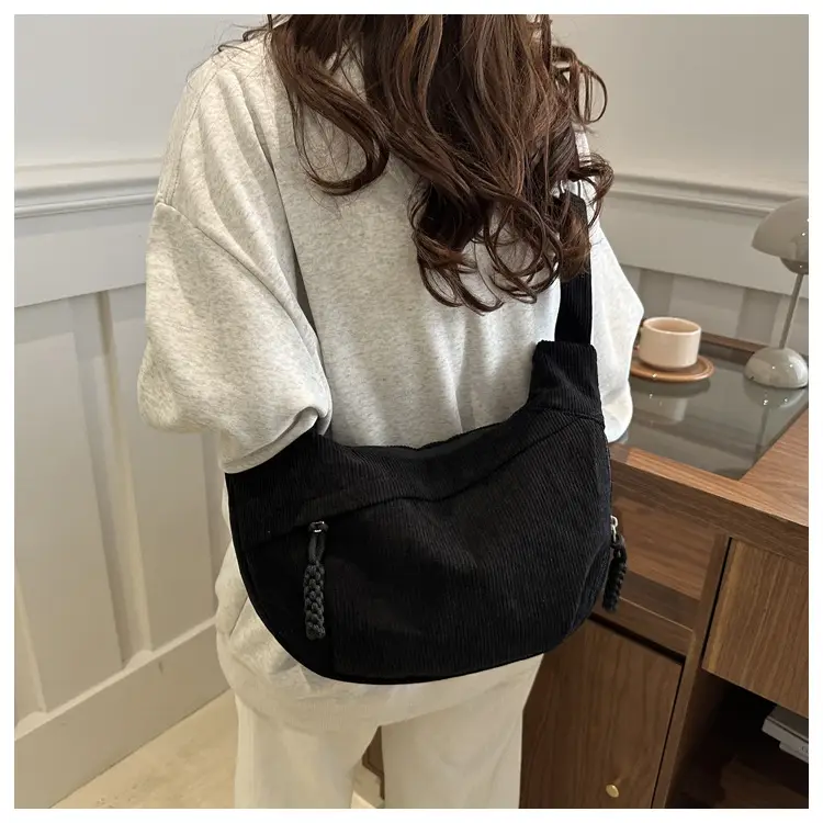 Japanese Corduroy Crossbody Bag Large Capacity Beige — feature 16