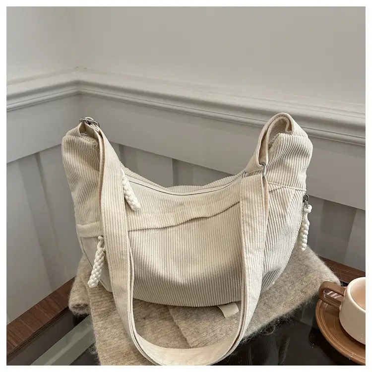 Japanese Corduroy Crossbody Bag Large Capacity Beige — feature 21