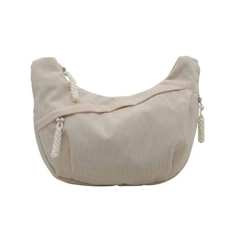 Japanese Corduroy Crossbody Bag Large Capacity Beige - Image 2