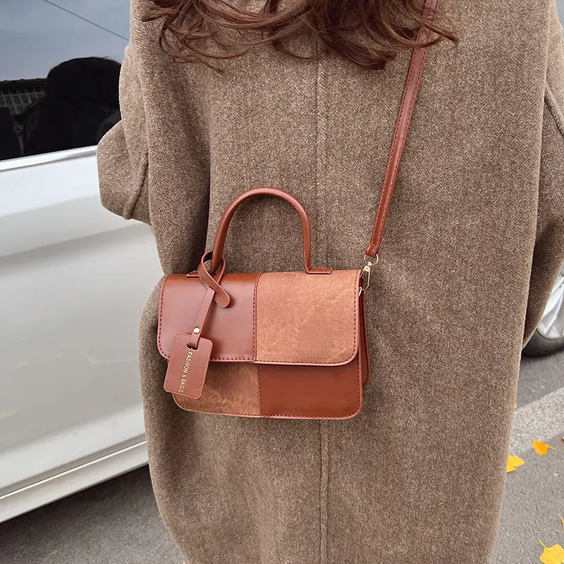 Women's Winter Contrast Brown Shoulder Bag - Image 6