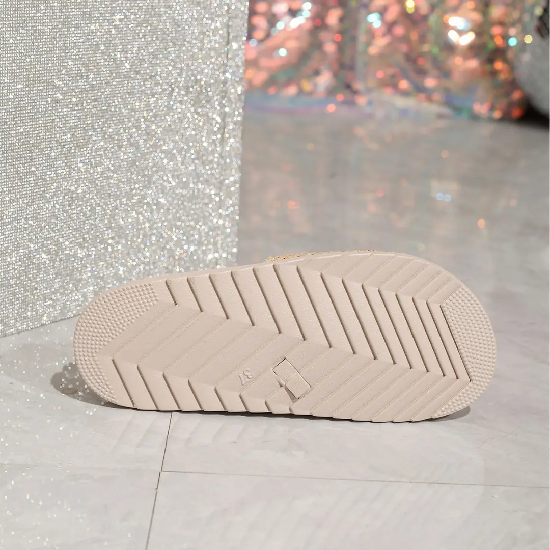 Slip-on Slippers Cross Fabric Flat Shoes Cross-border Amazon Double-layer Ivory White Flat Slippers - Image 5