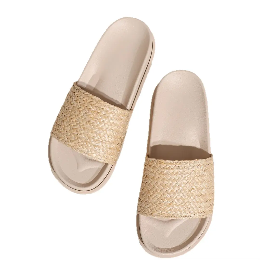 Slip-on Slippers Cross Fabric Flat Shoes Cross-border Amazon Double-layer Ivory White Flat Slippers - Image 6