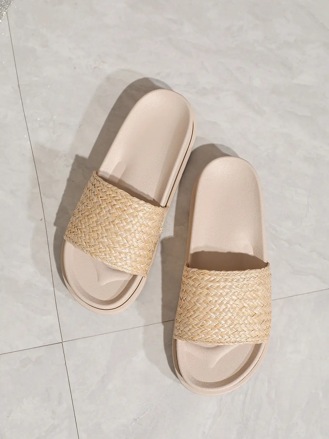 Slip-on Slippers Cross Fabric Flat Shoes Cross-border Amazon Double-layer Ivory White Flat Slippers — feature 4