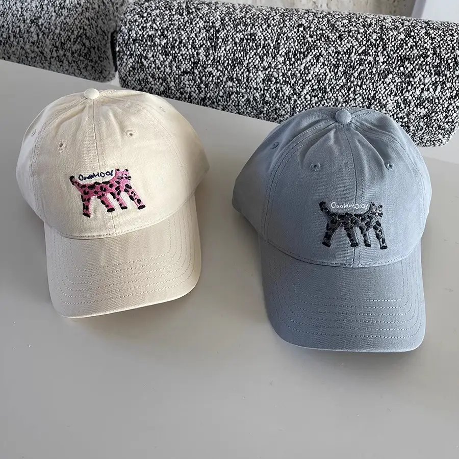 Women's Korean Cat Embroidered Baseball Cap Navy Blue - Image 7