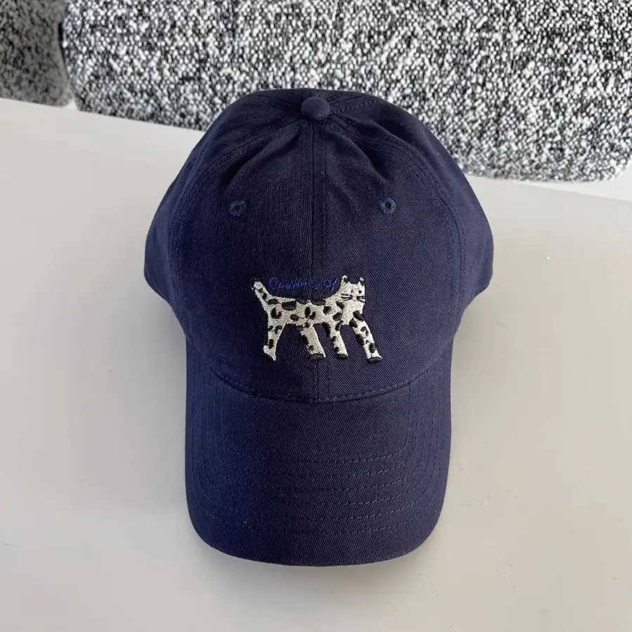Women's Korean Cat Embroidered Baseball Cap Navy Blue - Image 10