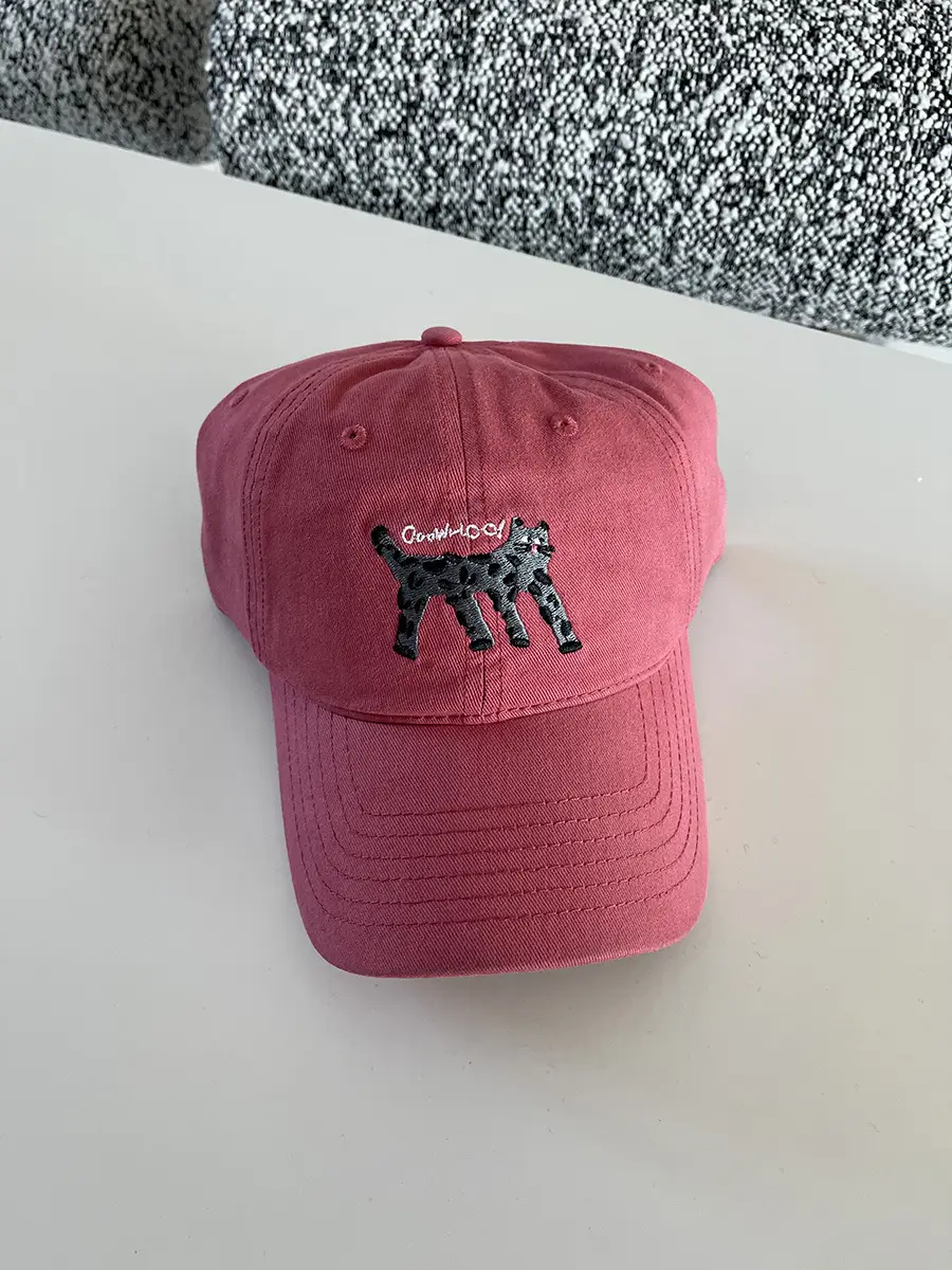 Women's Korean Cat Embroidered Baseball Cap Navy Blue — feature 5