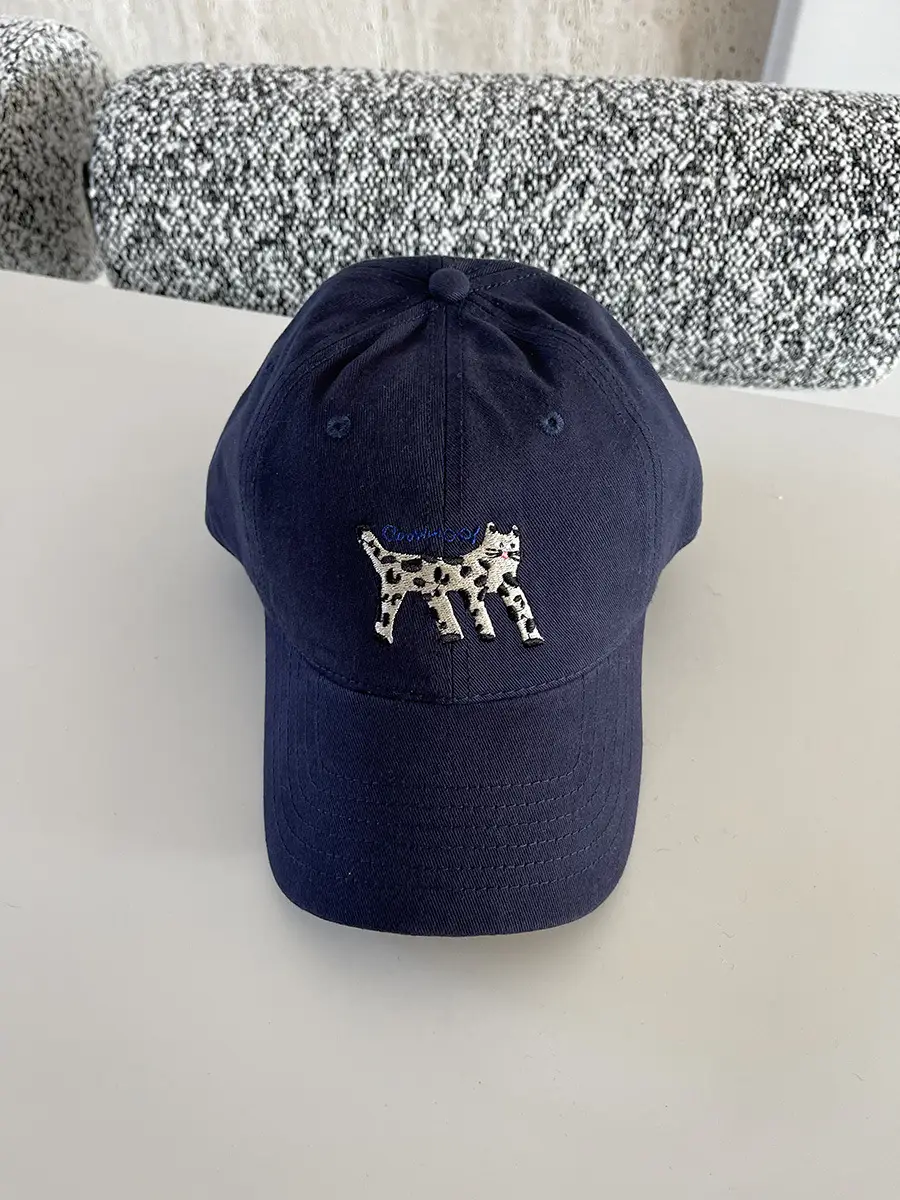 Women's Korean Cat Embroidered Baseball Cap Navy Blue — feature 7