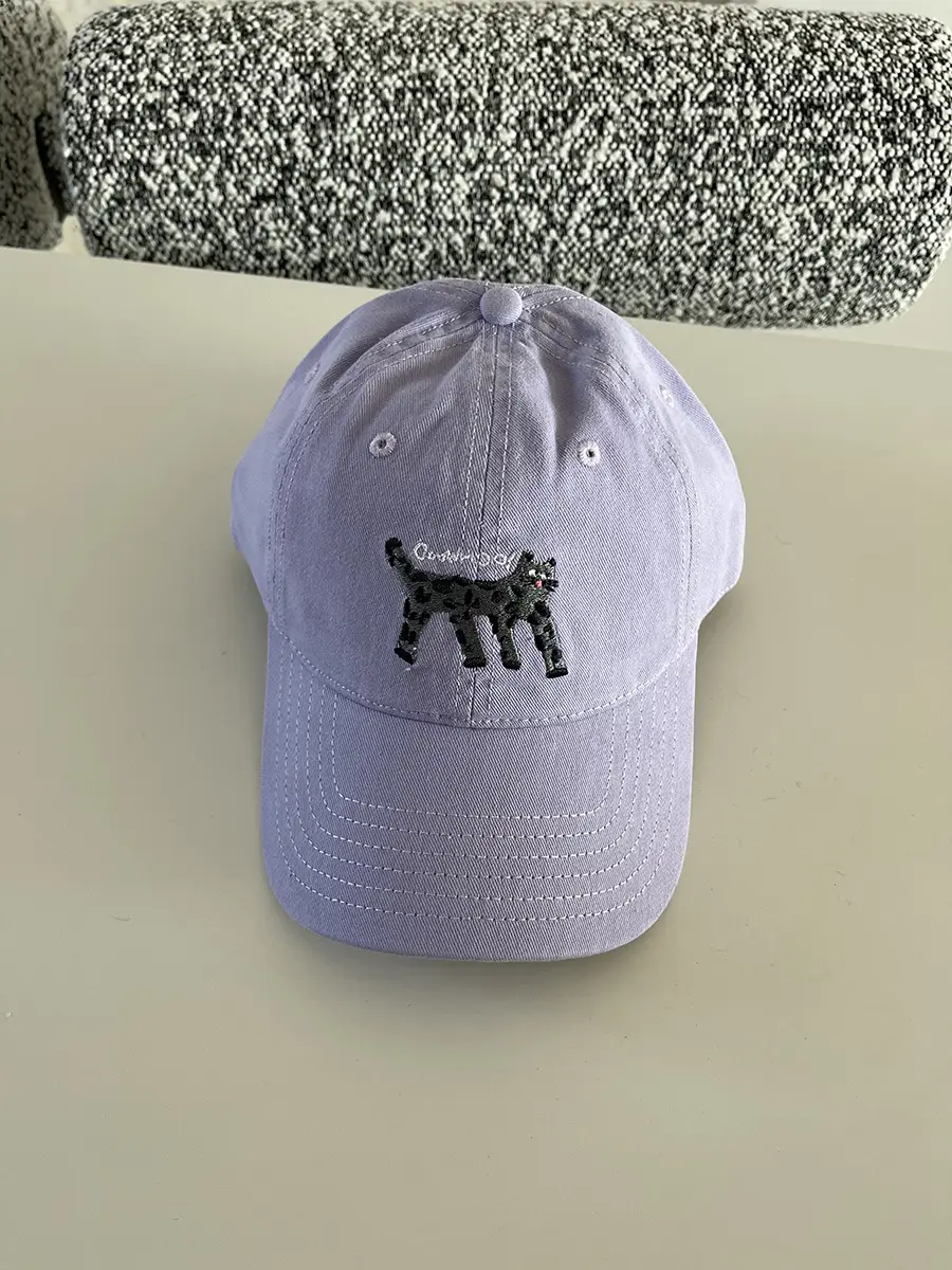 Women's Korean Cat Embroidered Baseball Cap Navy Blue — feature 8