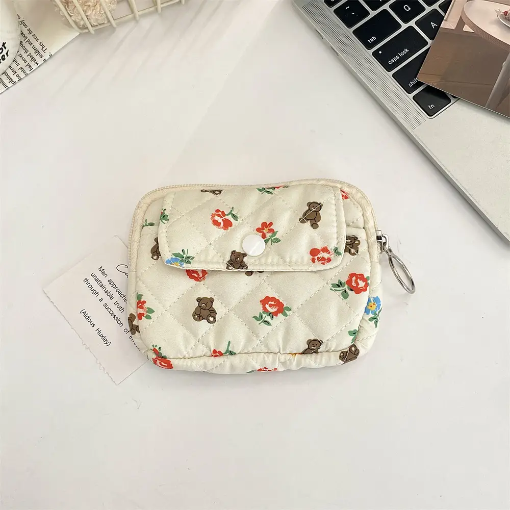 412221 Cute Cartoon Floral Quilted Multifunctional Storage Bag Fit Bag ID Bag Coin Purse Card Bag