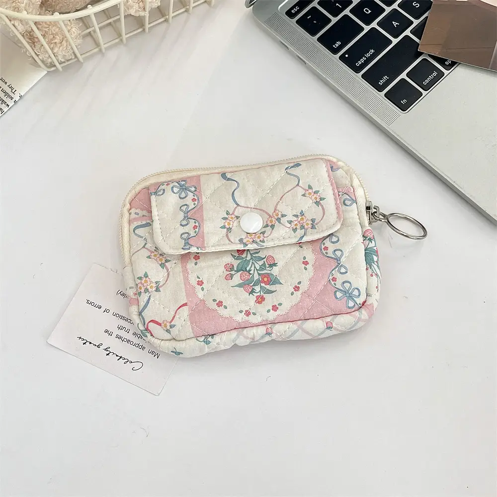 412221 Cute Cartoon Floral Quilted Multifunctional Storage Bag Fit Bag ID Bag Coin Purse Card Bag