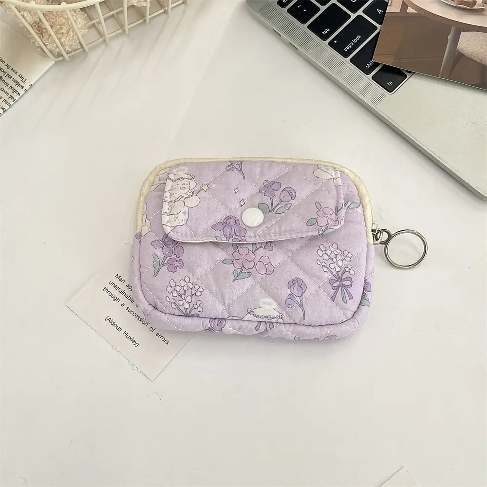 412221 Cute Cartoon Floral Quilted Multifunctional Storage Bag Fit Bag ID Bag Coin Purse Card Bag