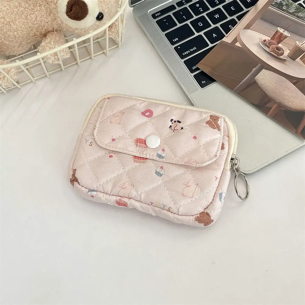 412221 Cute Cartoon Floral Quilted Multifunctional Storage Bag Fit Bag ID Bag Coin Purse Card Bag