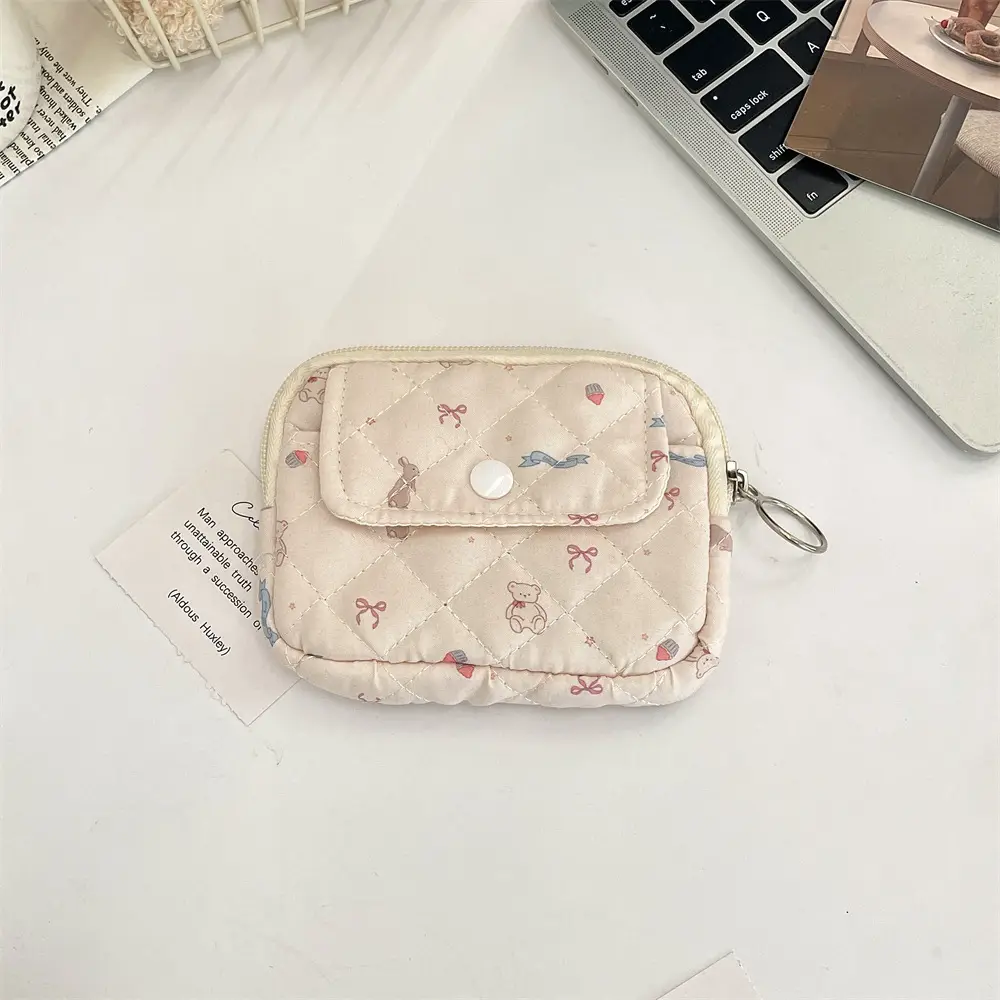 412221 Cute Cartoon Floral Quilted Multifunctional Storage Bag Fit Bag ID Bag Coin Purse Card Bag