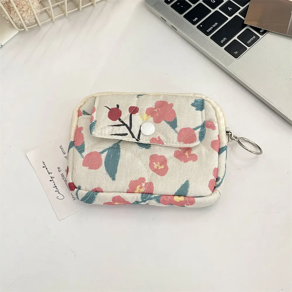 412221 Cute Cartoon Floral Quilted Multifunctional Storage Bag Fit Bag ID Bag Coin Purse Card Bag