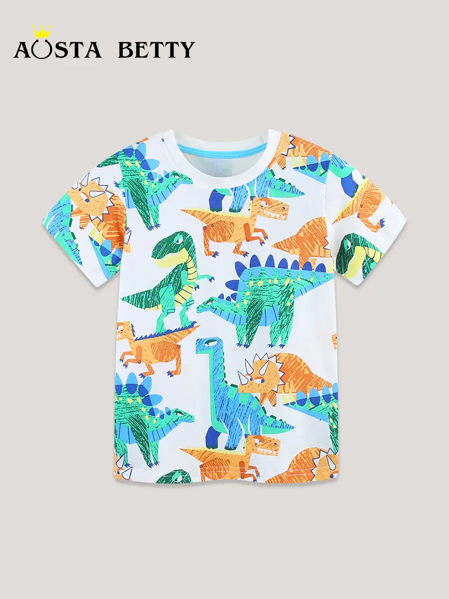 Kids Dino Print T-Shirt Boys Summer Cotton