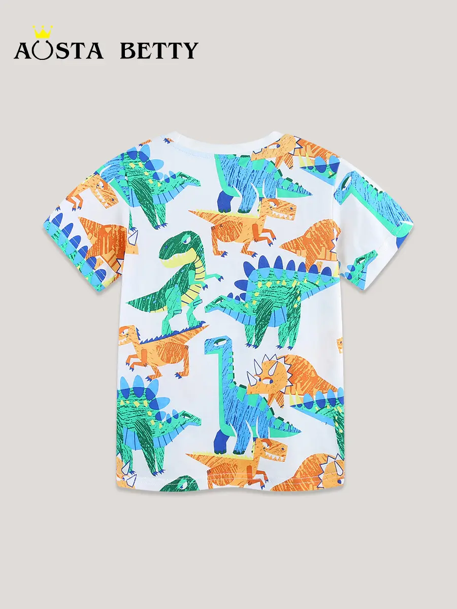 Kids Dino Print T-Shirt Boys Summer Cotton