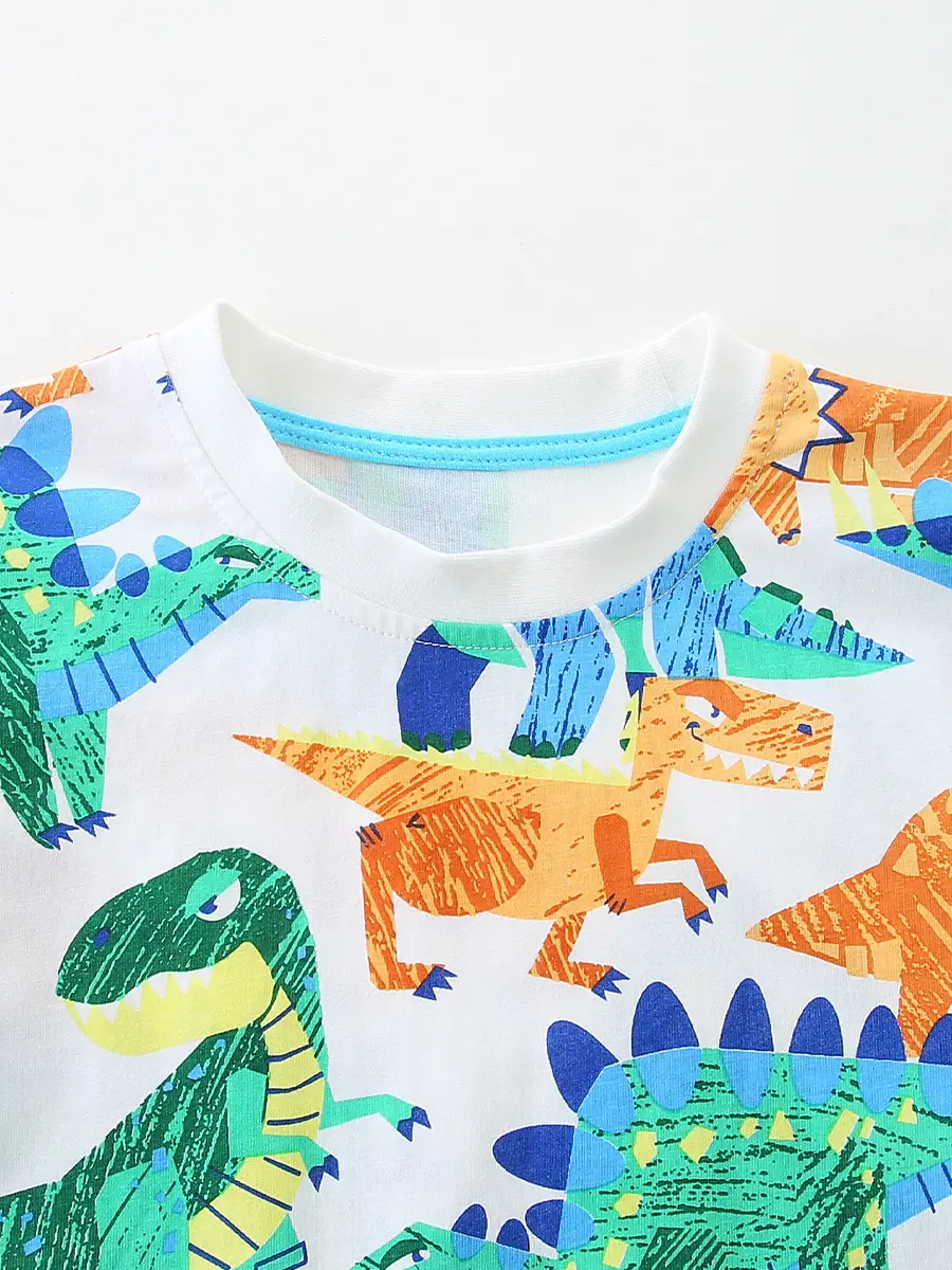 Kids Dino Print T-Shirt Boys Summer Cotton