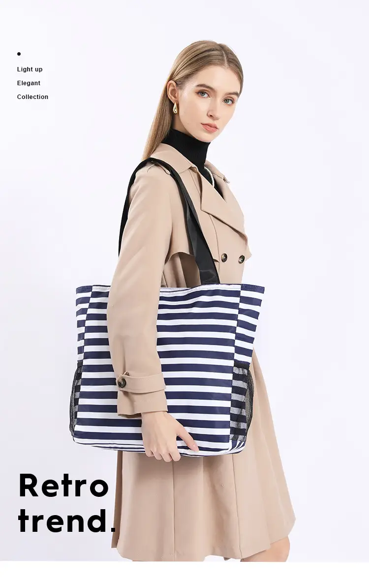 Cross-Border Travel Folding Striped Waterproof Beach Bag — feature 4
