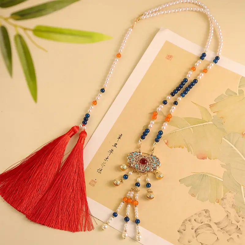 New Style Chinese Snake Necklace with Red Blue Beads