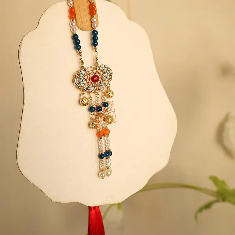 New Style Chinese Snake Necklace with Red Blue Beads